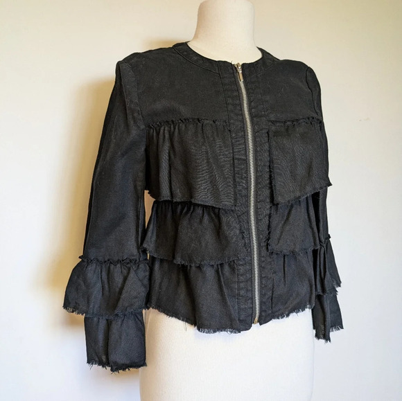 #🌻 129 INC International Concepts Black Ruffle Jacket - Picture 2 of 7